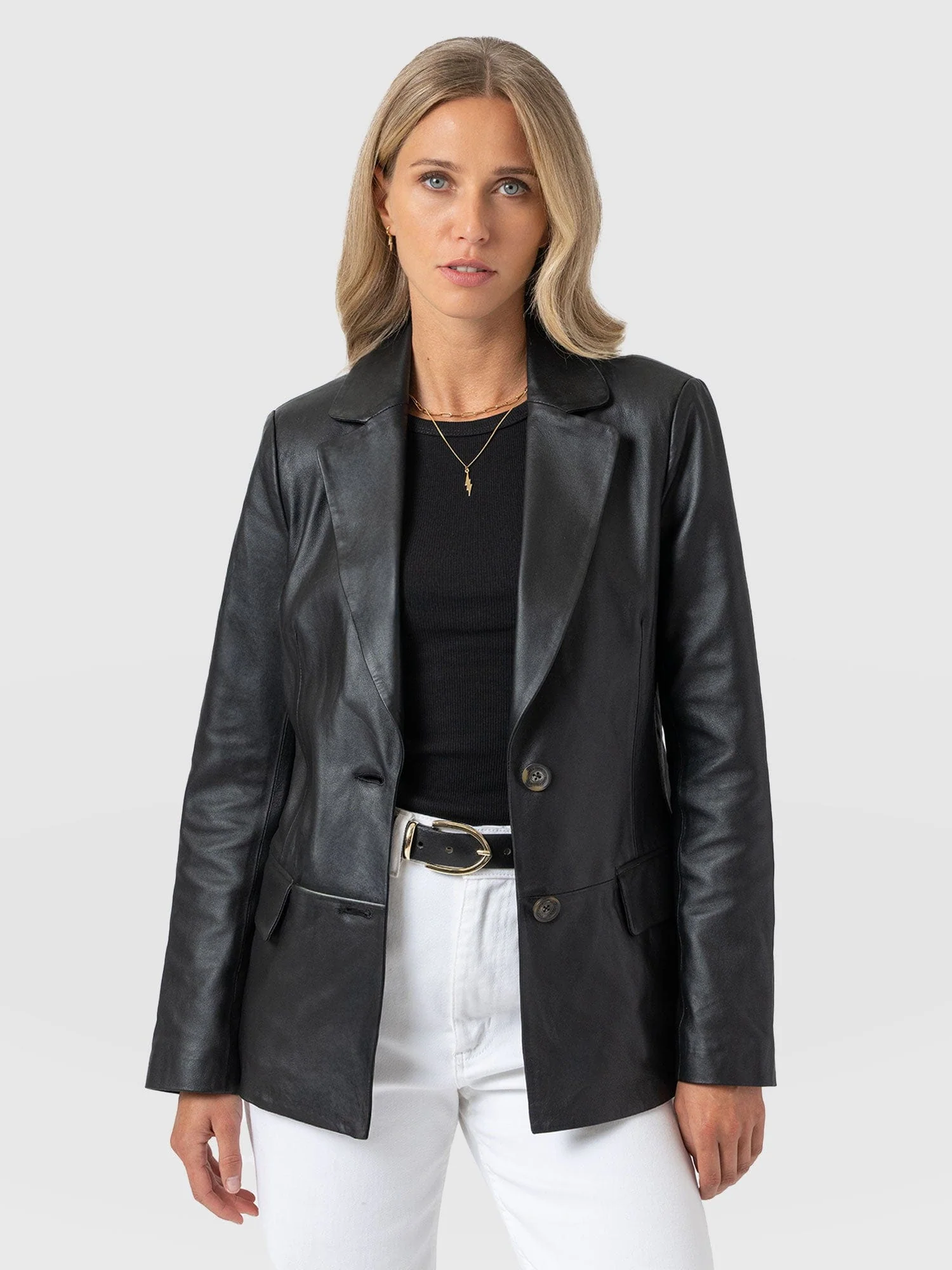 Axel Single Breasted Blazer - Black Leather