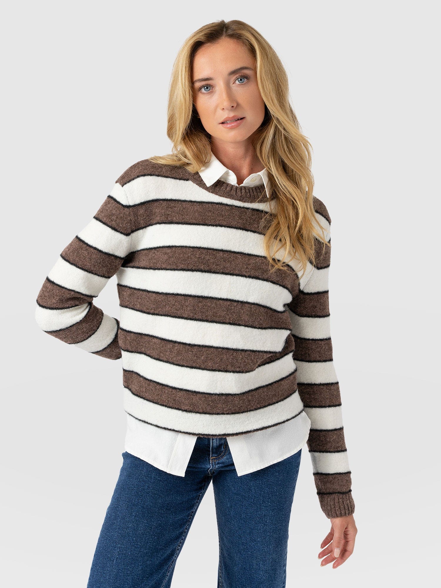 Azura Knit Sweater - Brown Stripe