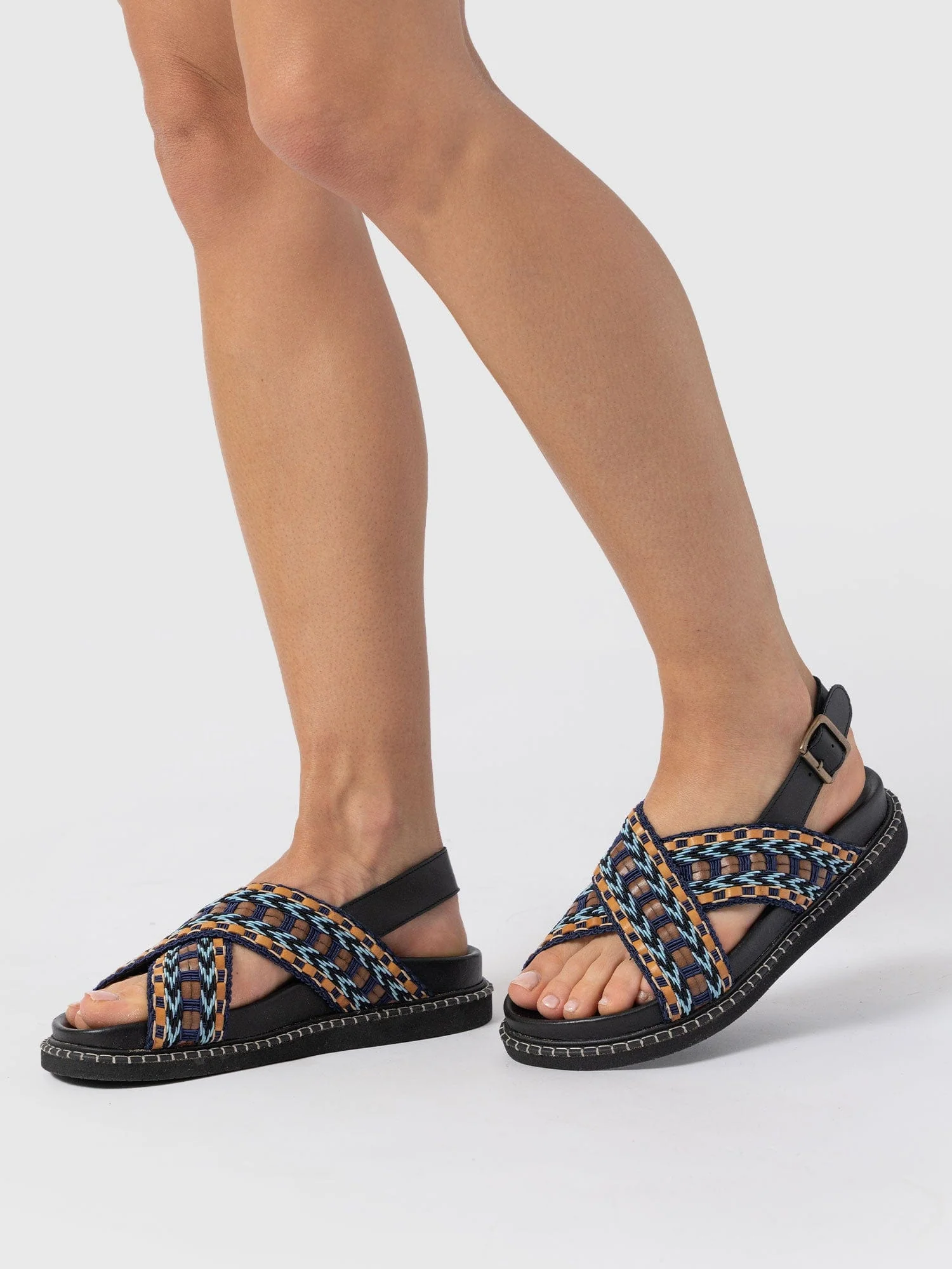 Bonnie Cross Over Sandals - Blue/Brown