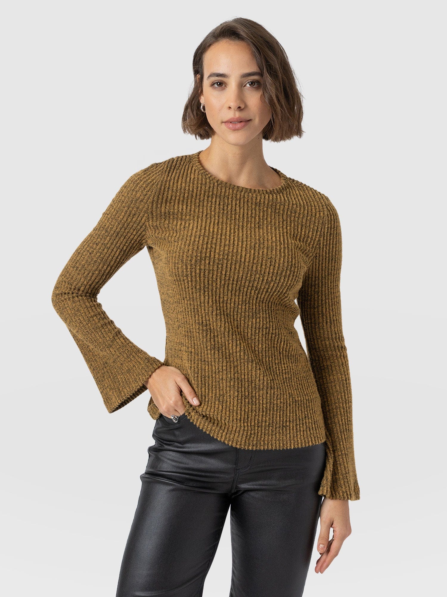 Callie Fluted Tee - Mustard Melange