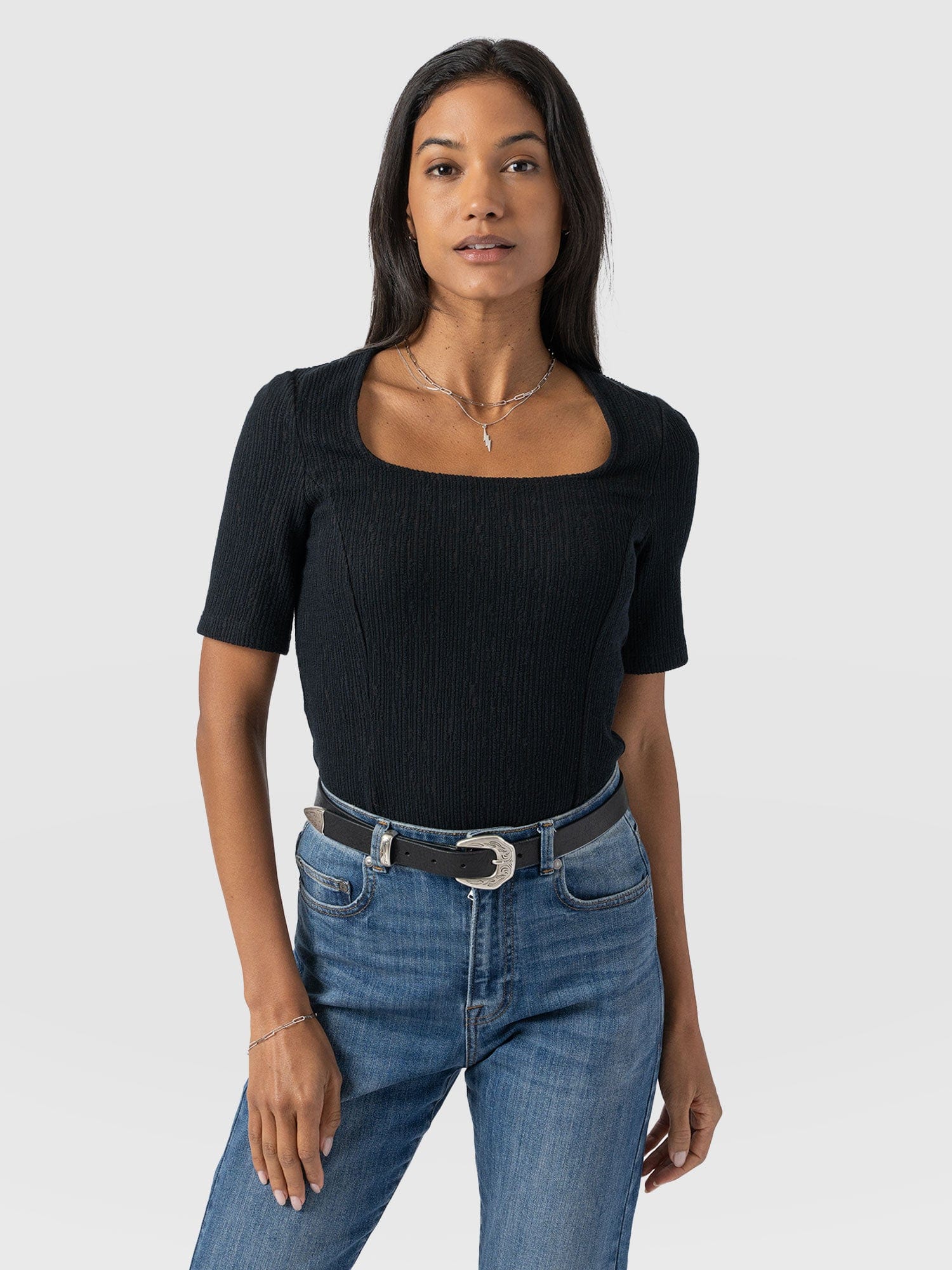 Akia Short Sleeve Tee - Black Textured