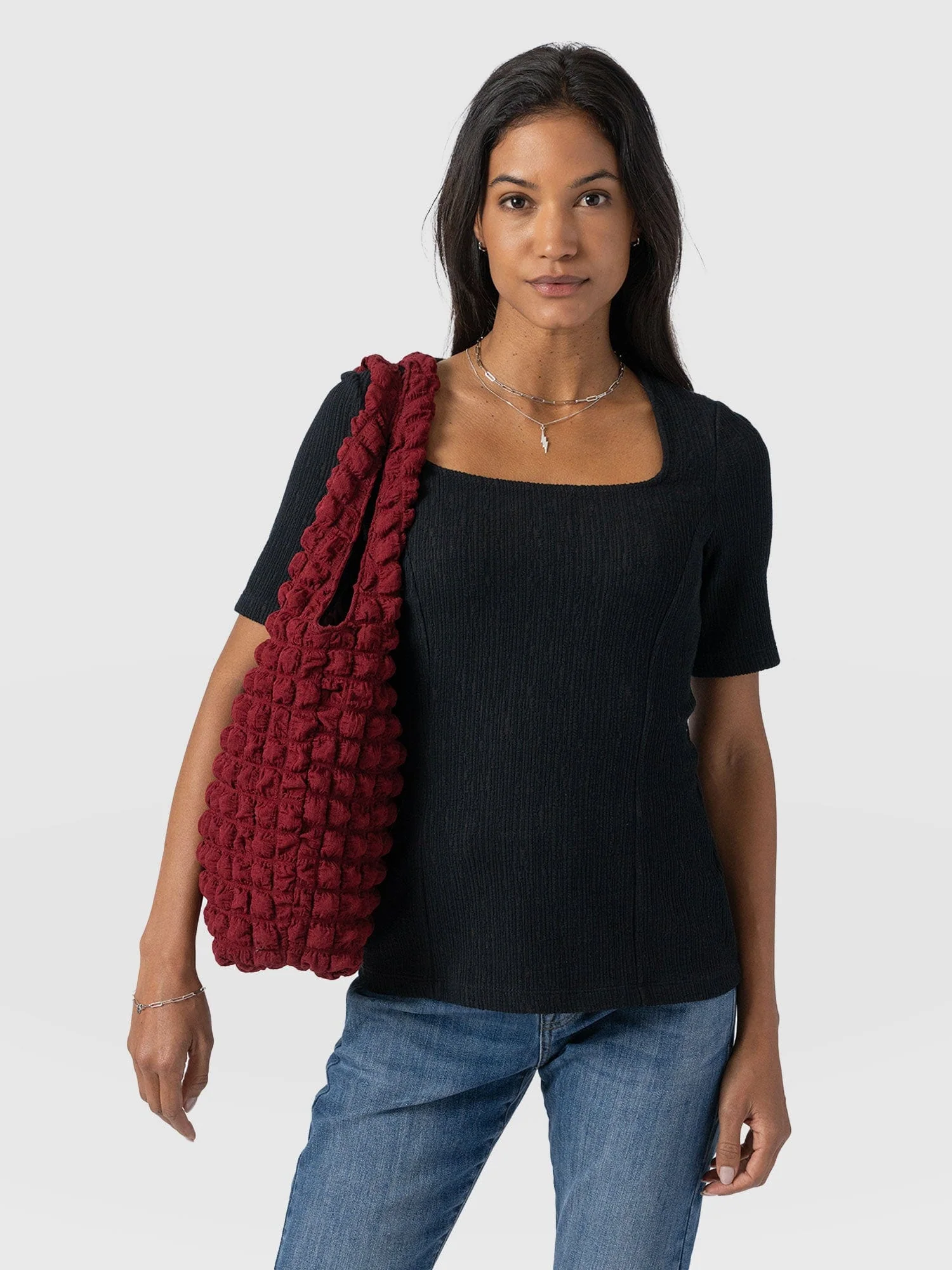 Akia Short Sleeve Tee - Black Textured