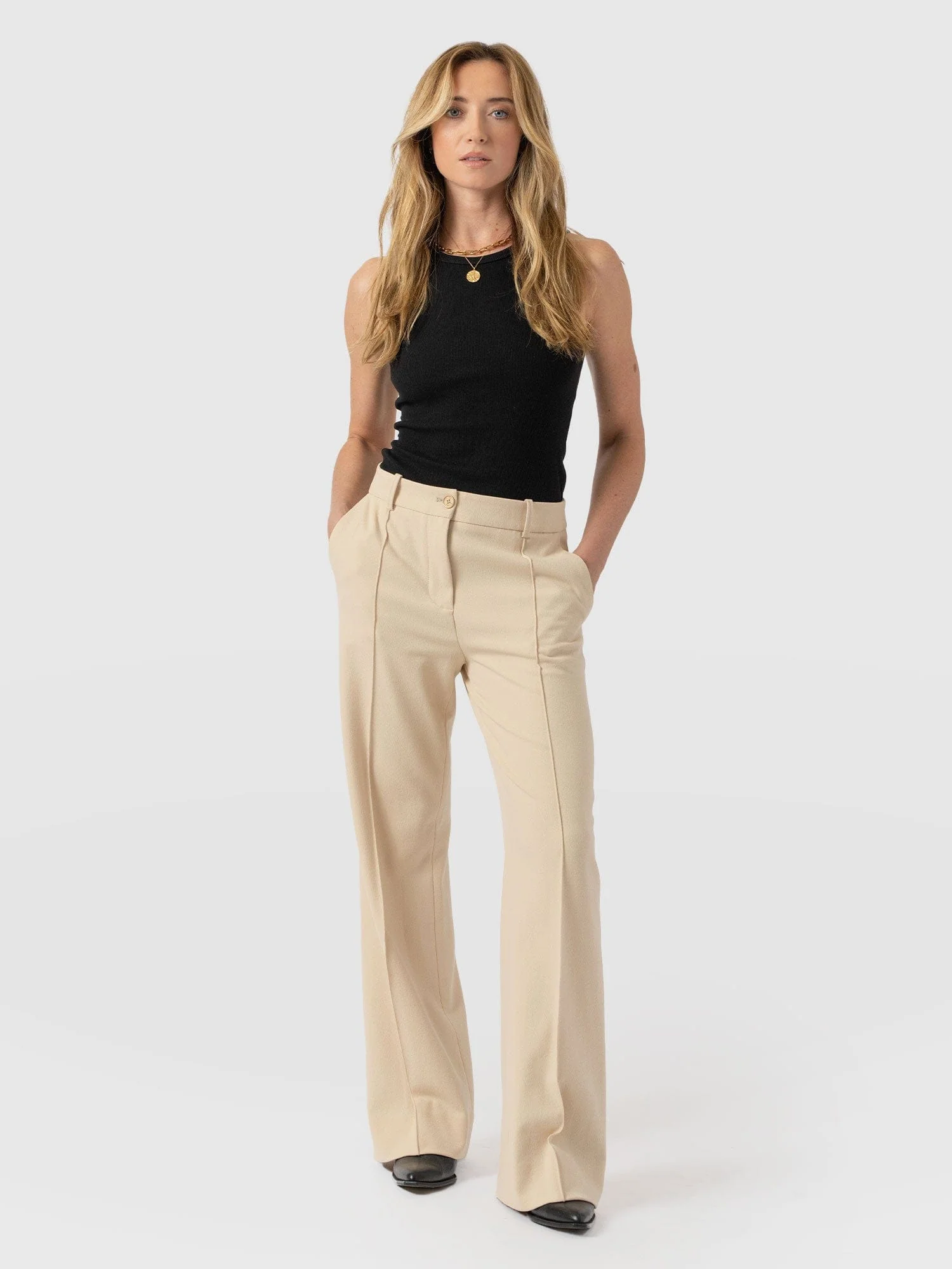 Cambridge Tailored Wide Leg Pant - Beige