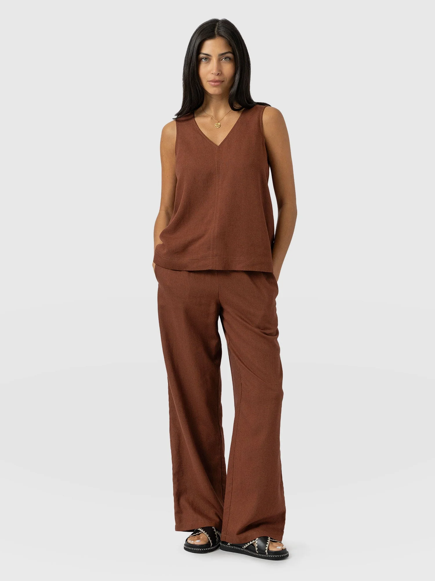 Corinne Linen Pant - Russet Brown