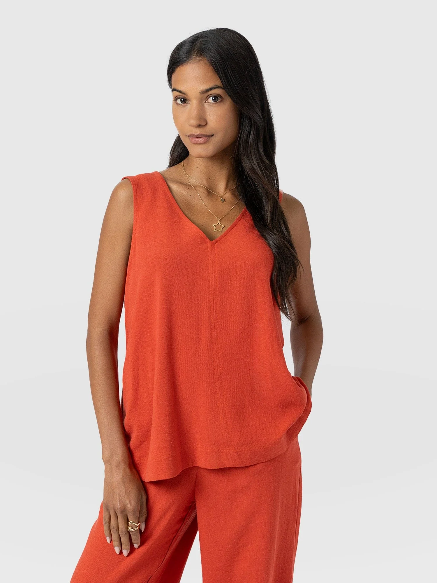 Corinne V Neck Tunic - Burnt Orange