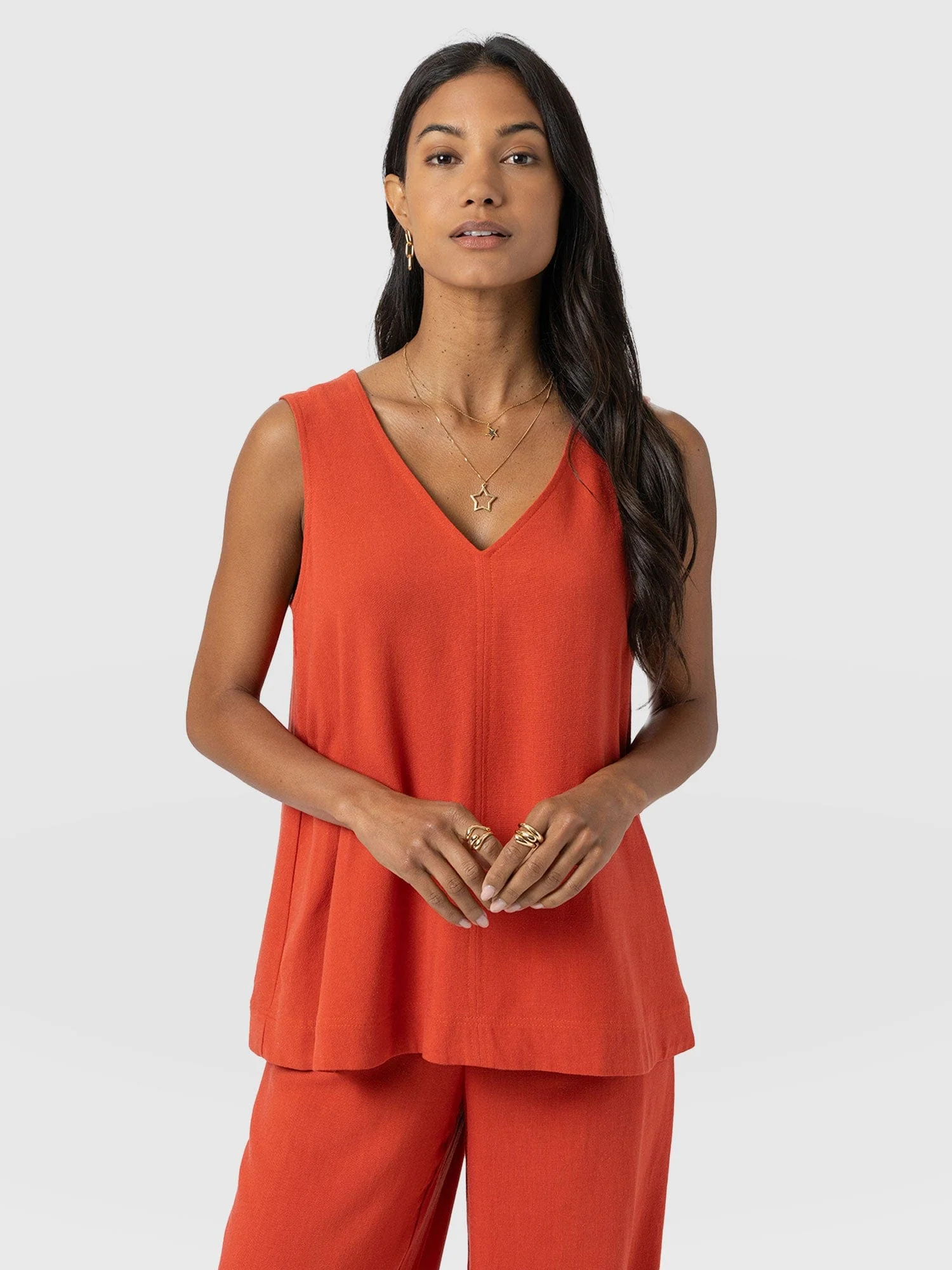Corinne V Neck Tunic - Burnt Orange