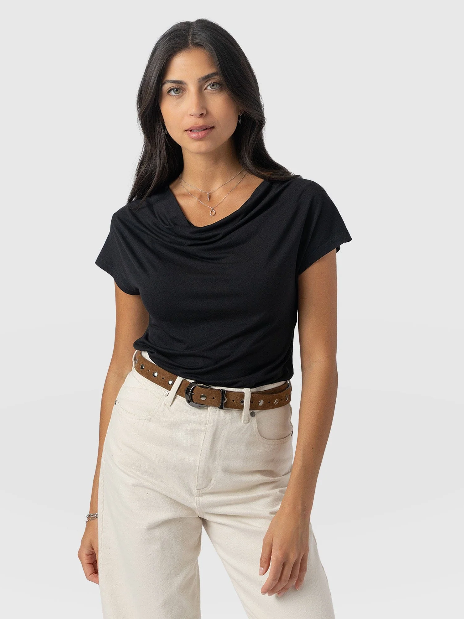 Cowl Neck Tee - Black