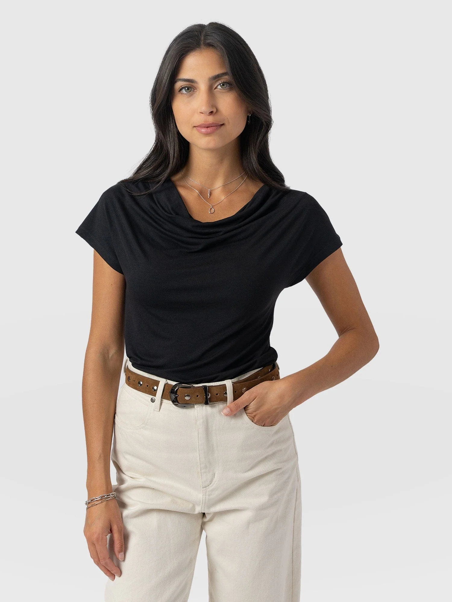 Cowl Neck Tee - Black