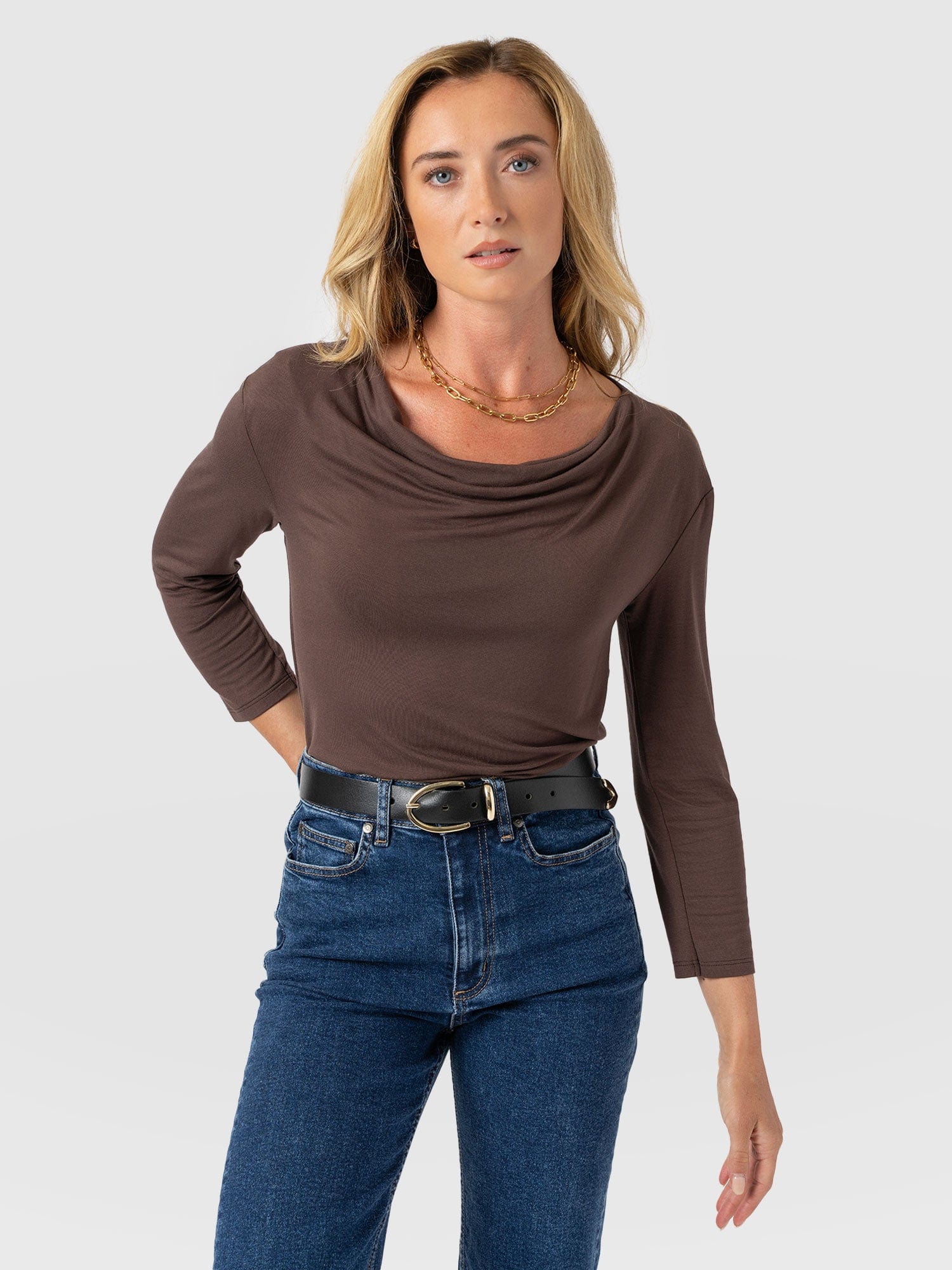 Cowl Neck Tee Long Sleeve - Maroon