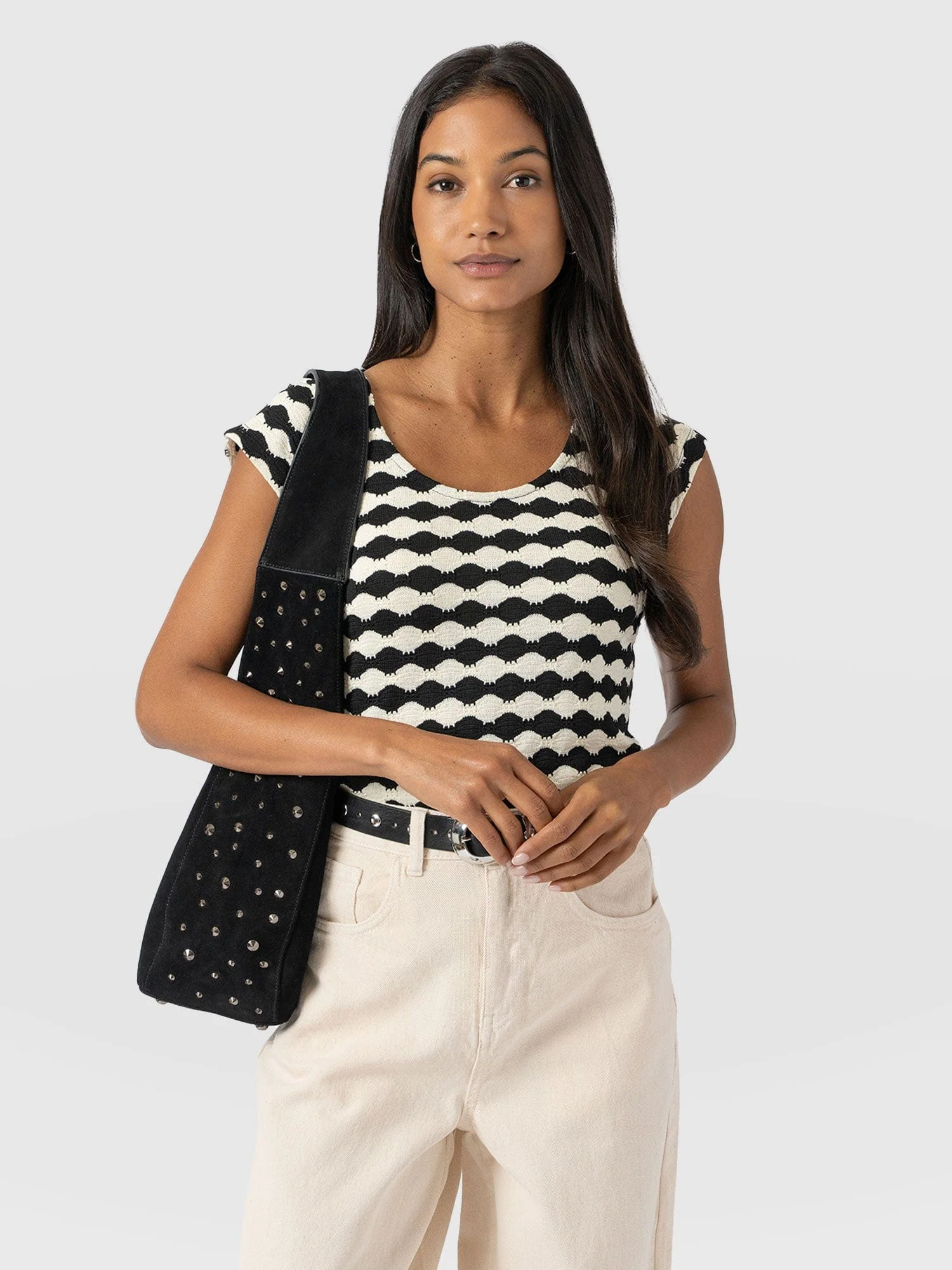 Elise Scoop Neck Tee - Black/Cream