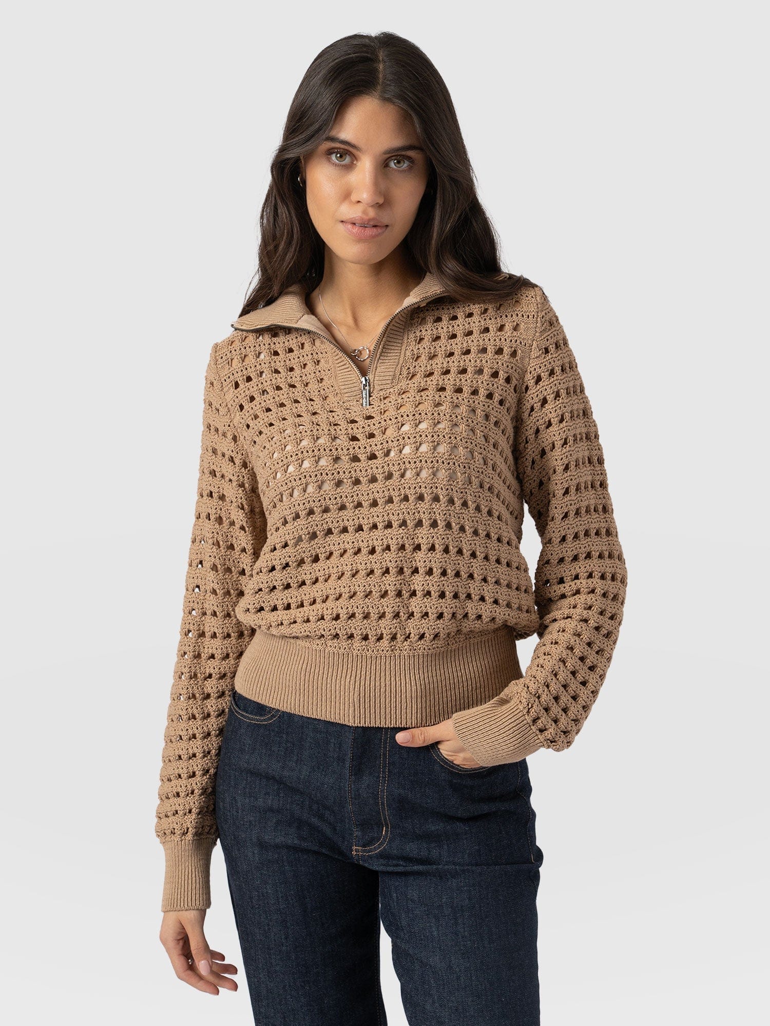 Ester Quarter Zip Knit - Camel
