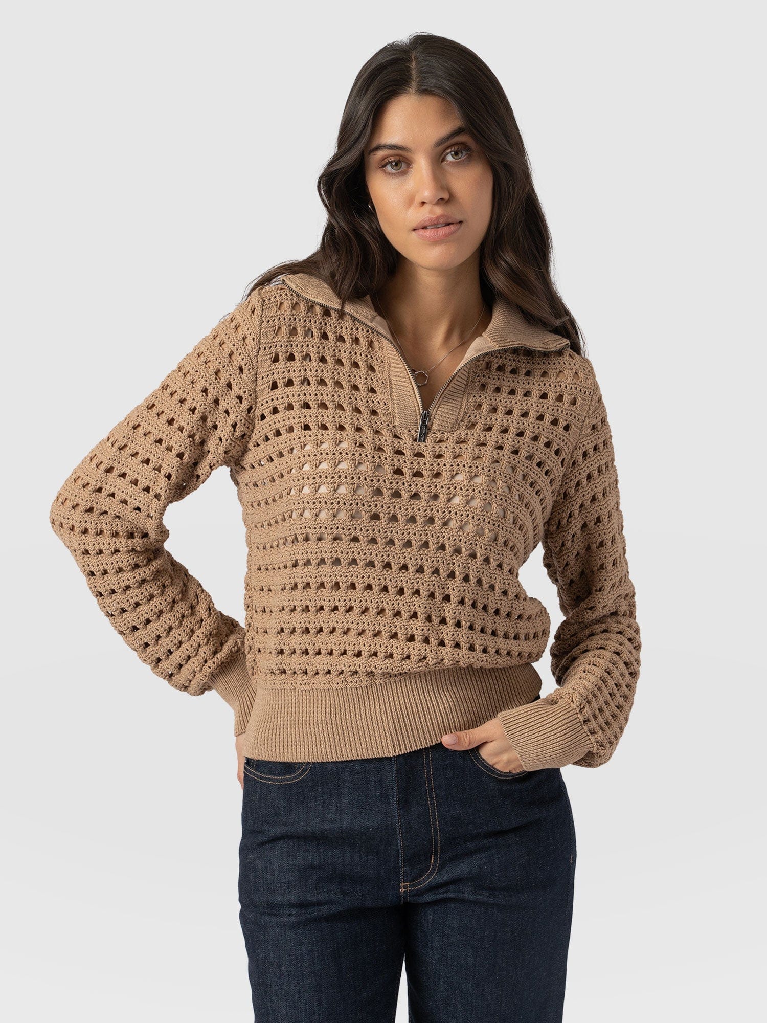 Ester Quarter Zip Knit - Camel