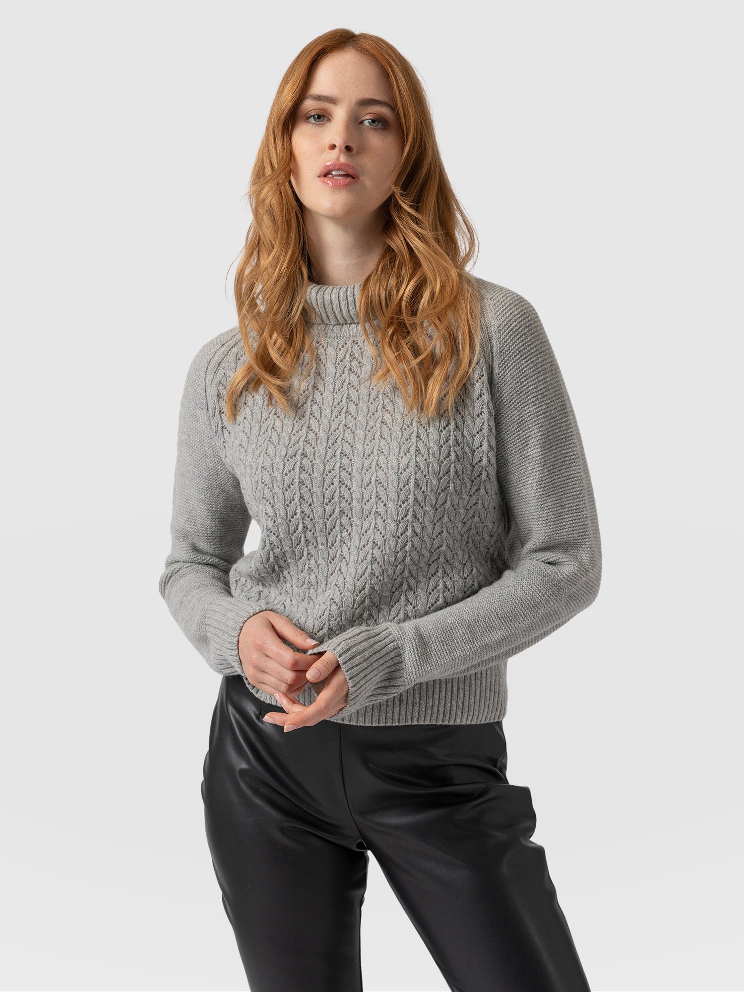 Glen Cable Knit Sweater - Grey