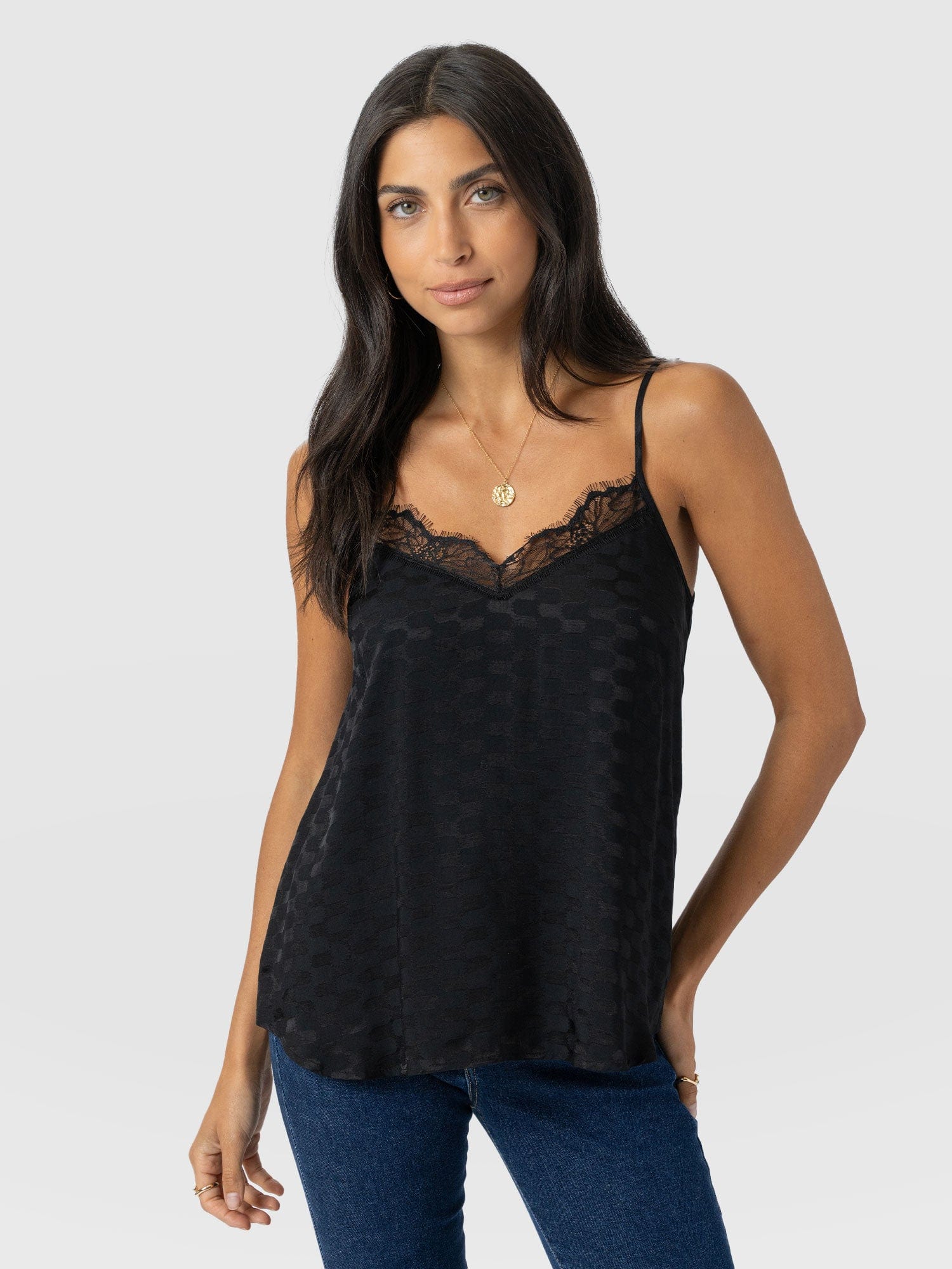 Harper Lace Cami - Black Jacquard
