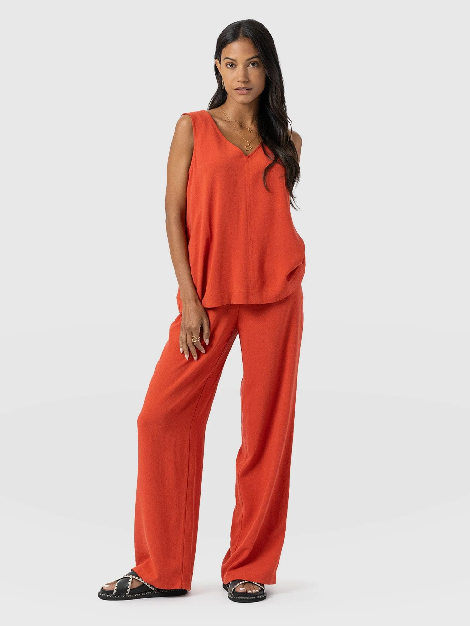 Langley Wide Leg Pant - Burnt Orange