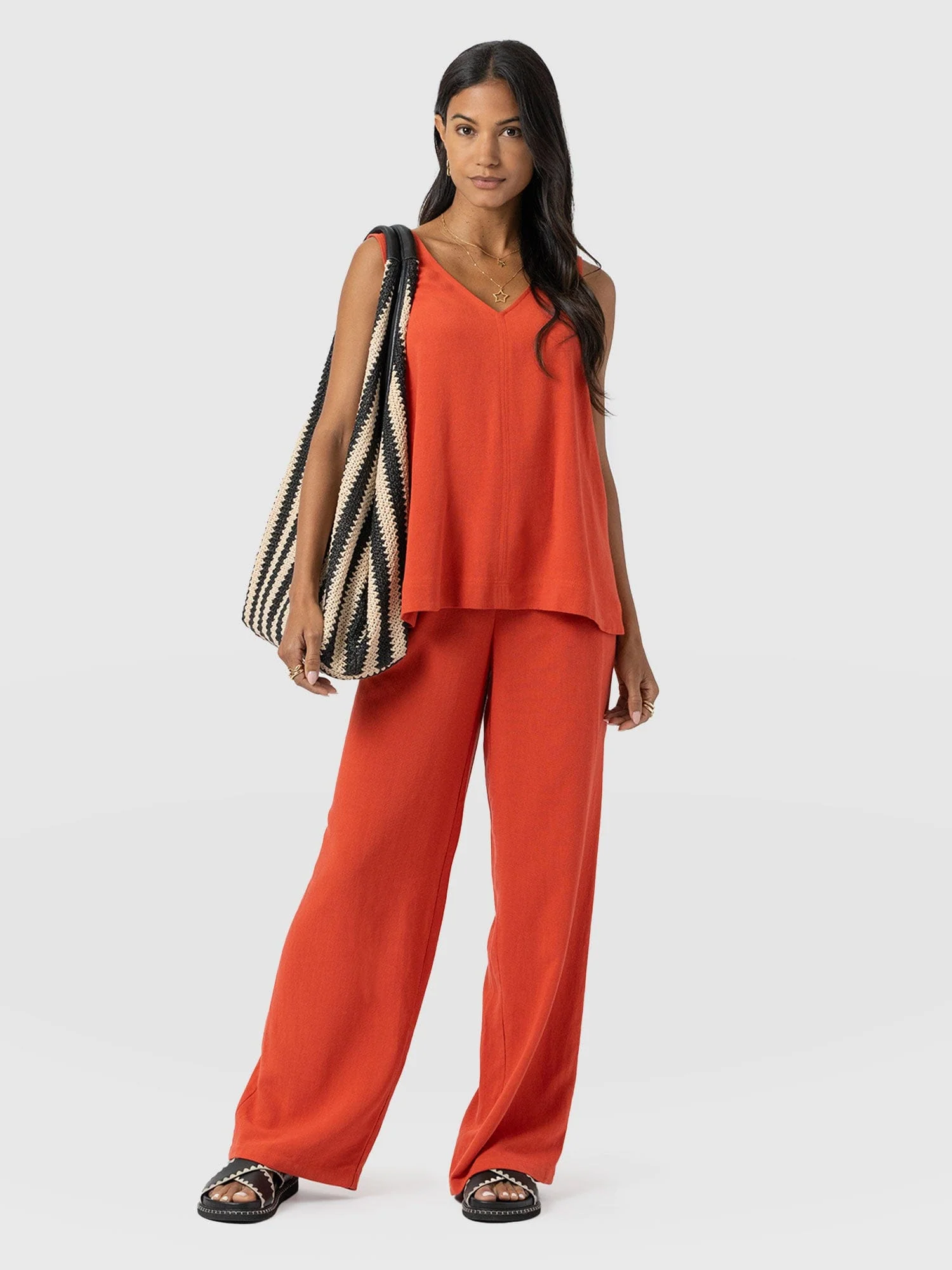 Langley Wide Leg Pant - Burnt Orange