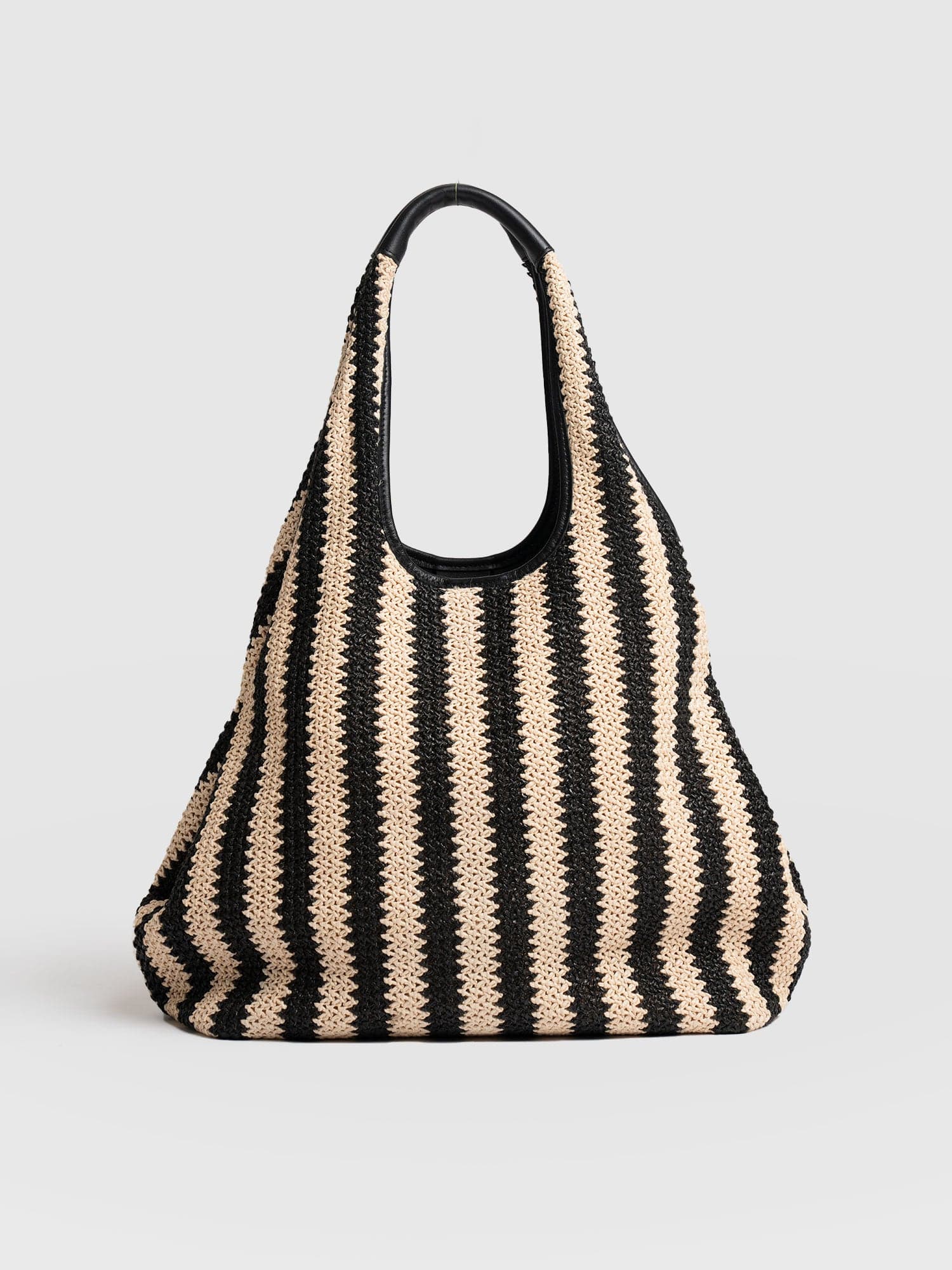 Large Stella Shoulder Tote Bag - Beige/Black Raffia