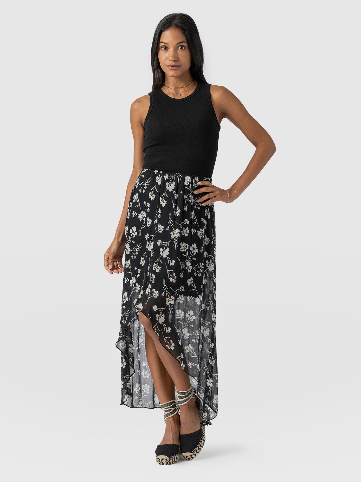 Lexi High Low Skirt - Black Spring Floral