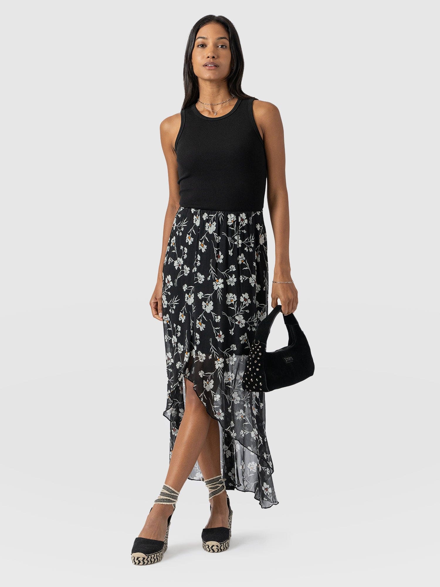 Lexi High Low Skirt - Black Spring Floral