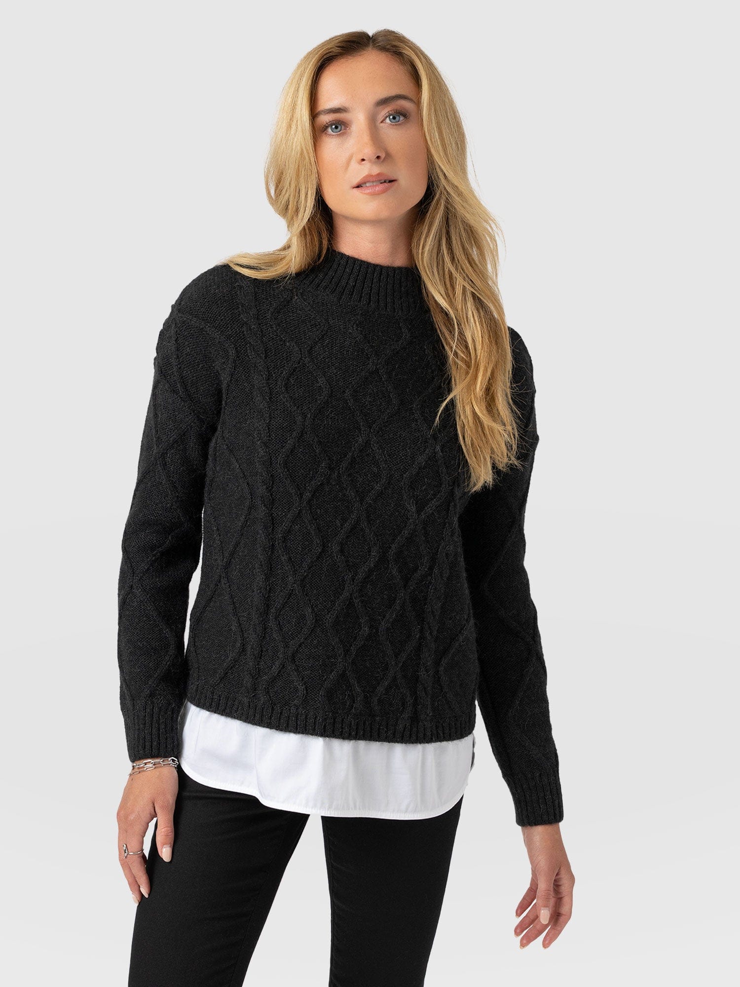 Arden Mock Shirt Sweater - Black