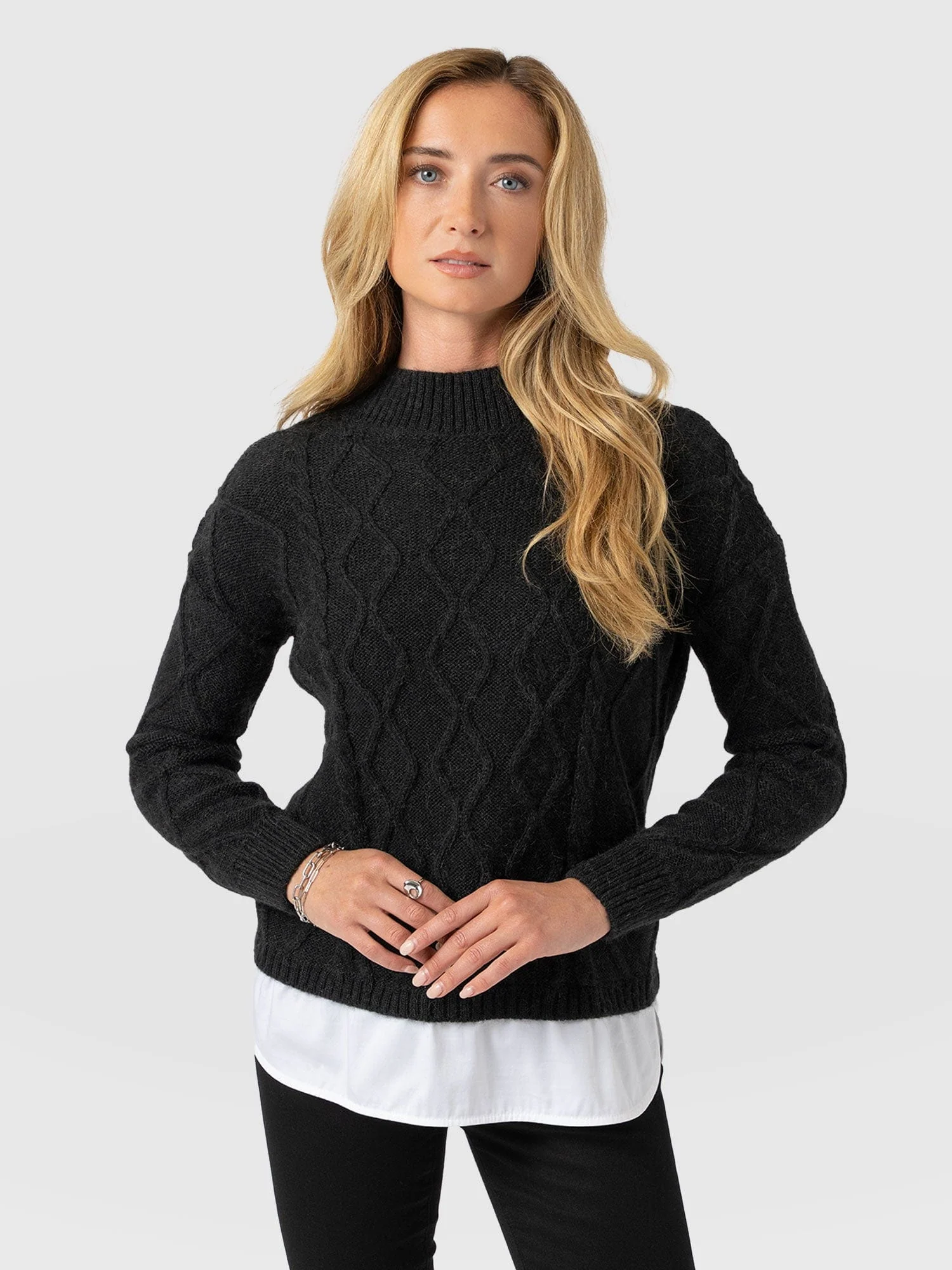 Arden Mock Shirt Sweater - Black