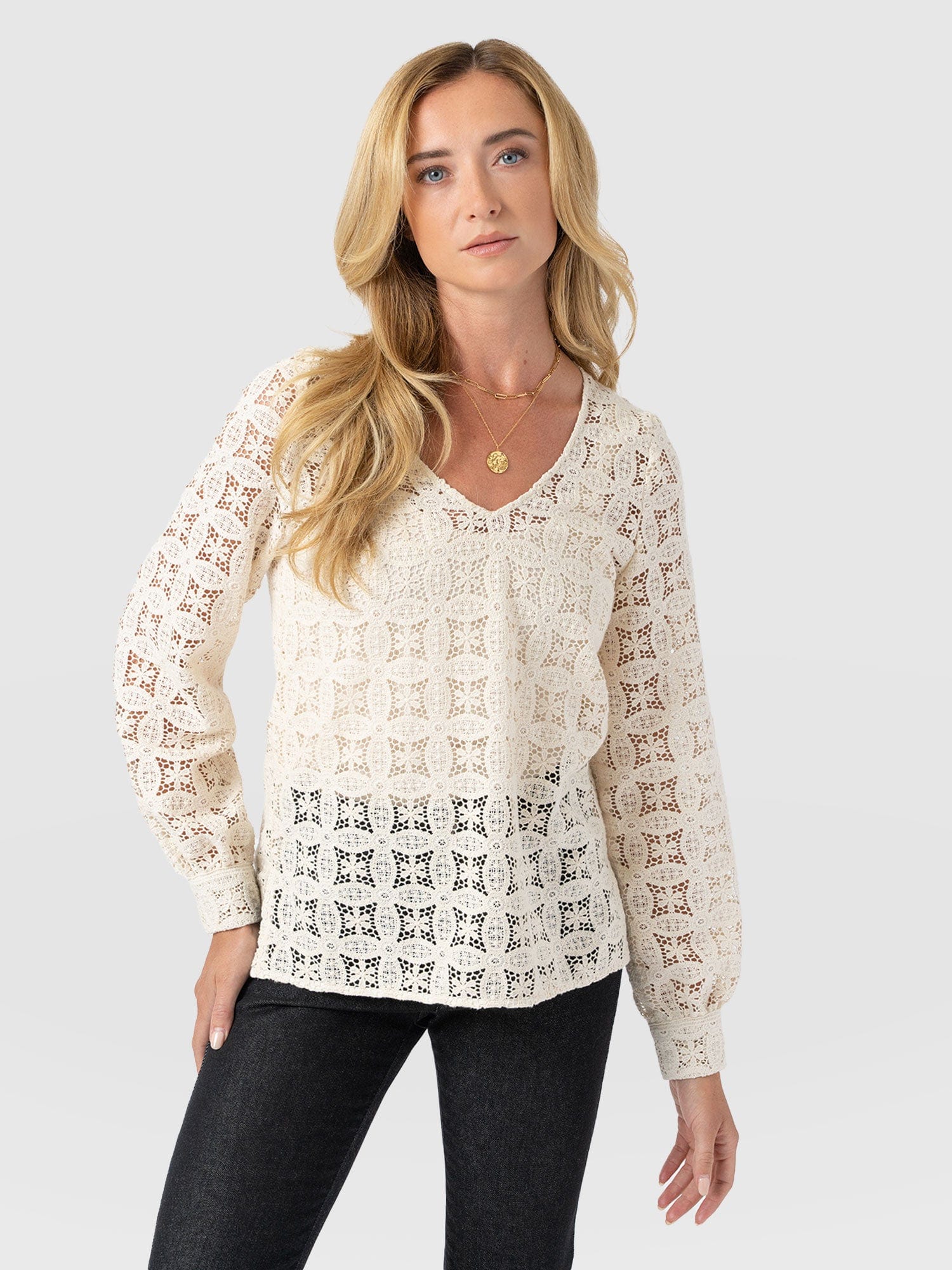 Ottilie V Neck Blouse - Cream Broderie