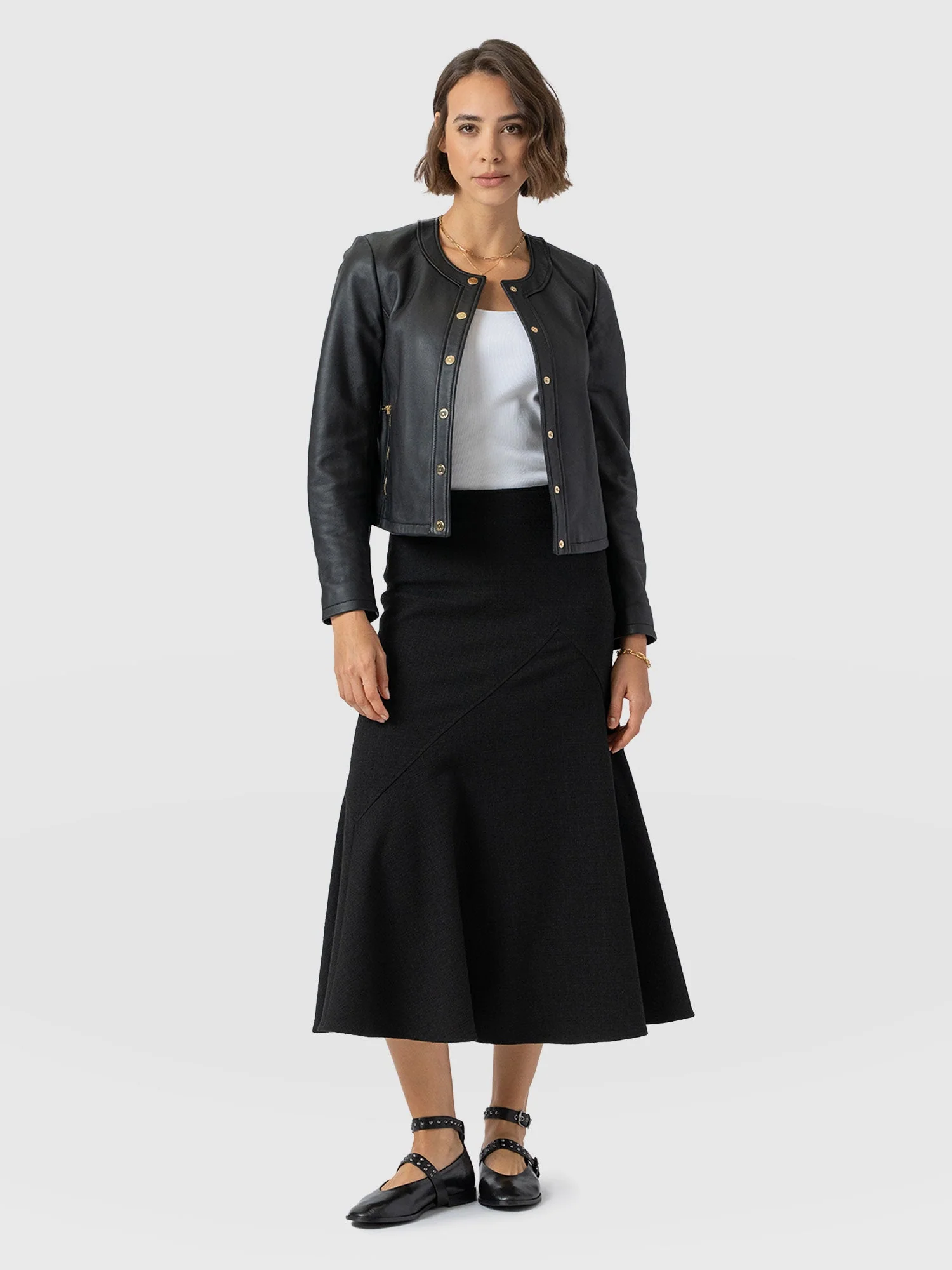 Piper Panelled Skirt  - Black Boucle
