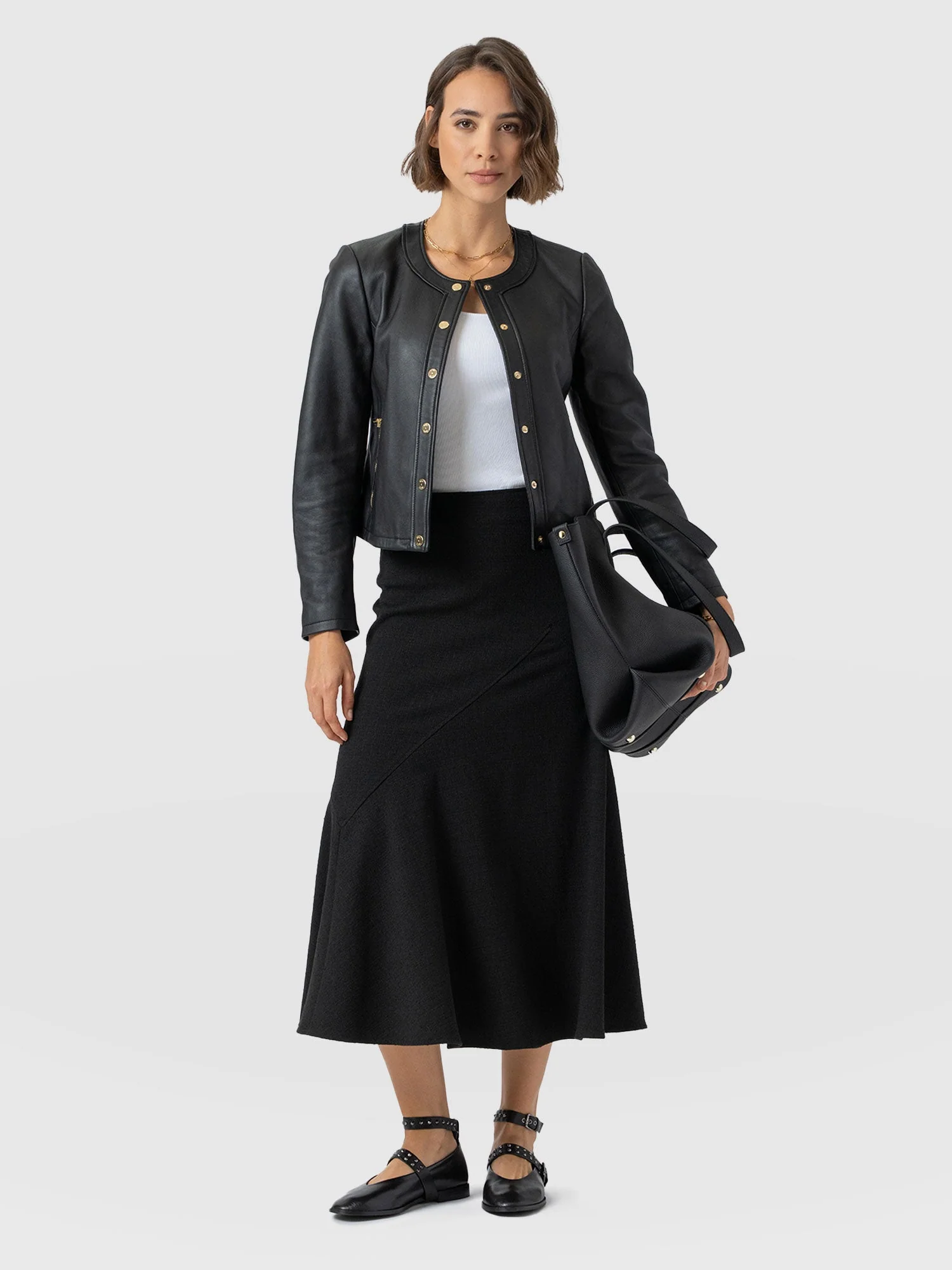 Piper Panelled Skirt  - Black Boucle