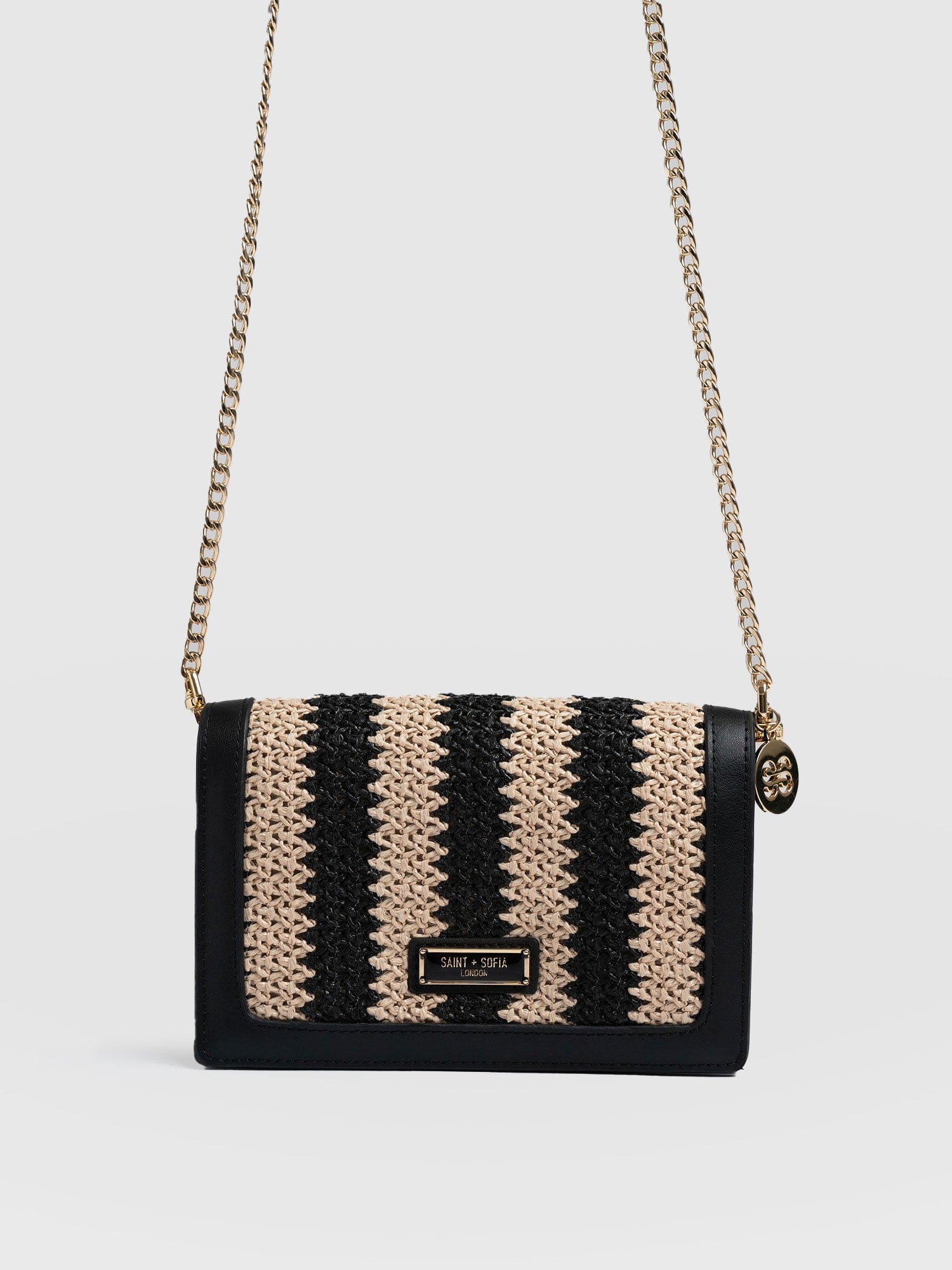 Primrose Wallet on Chain - Beige/Black Raffia