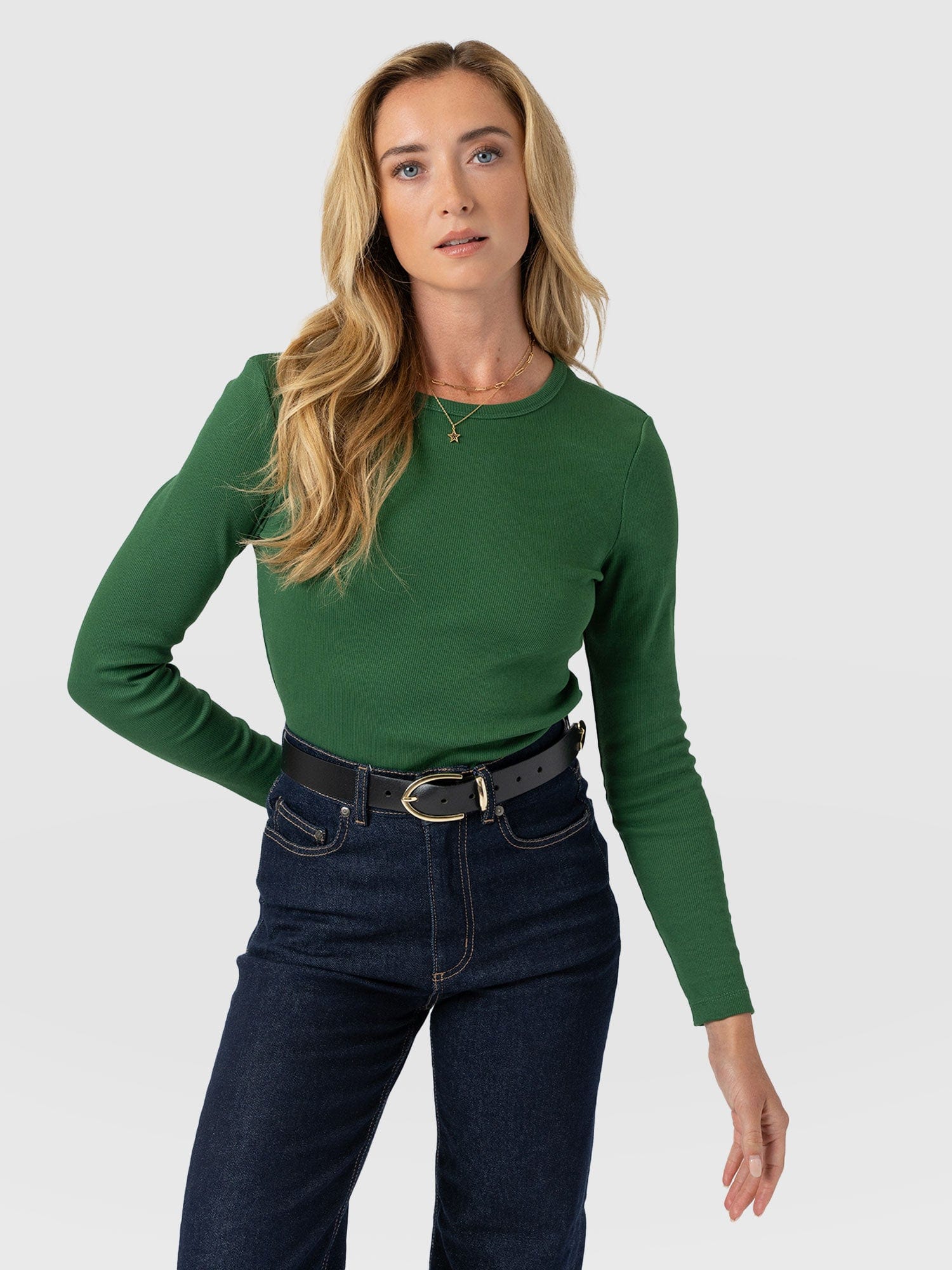 Ribbed Long Sleeve Tee - Basil Green