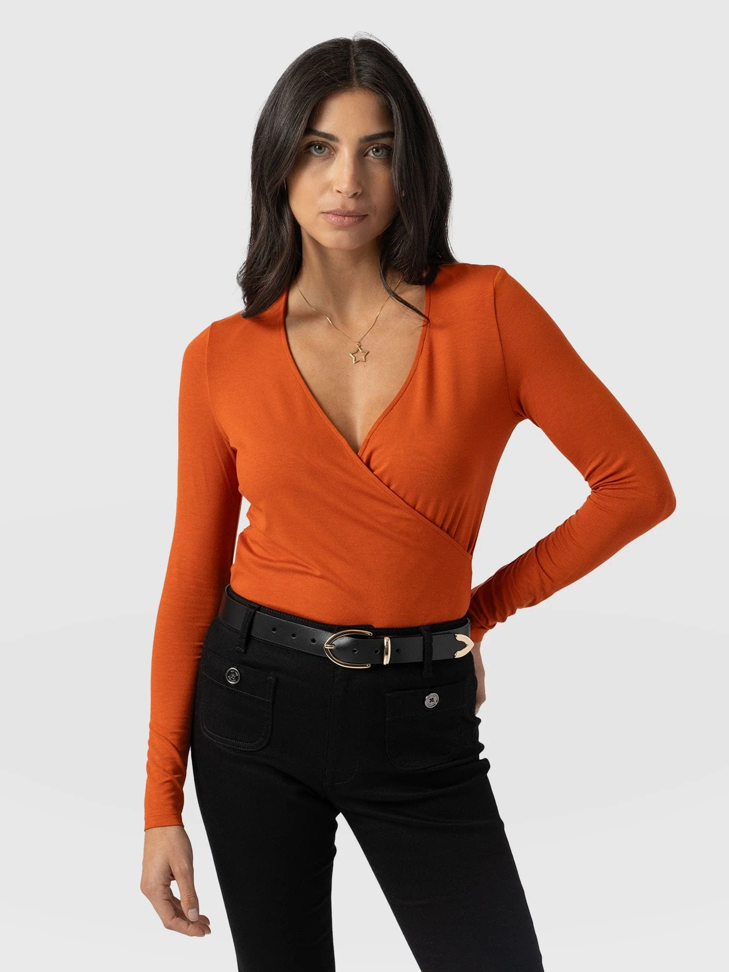 Rosa Wrap Tee Long Sleeve - Amber