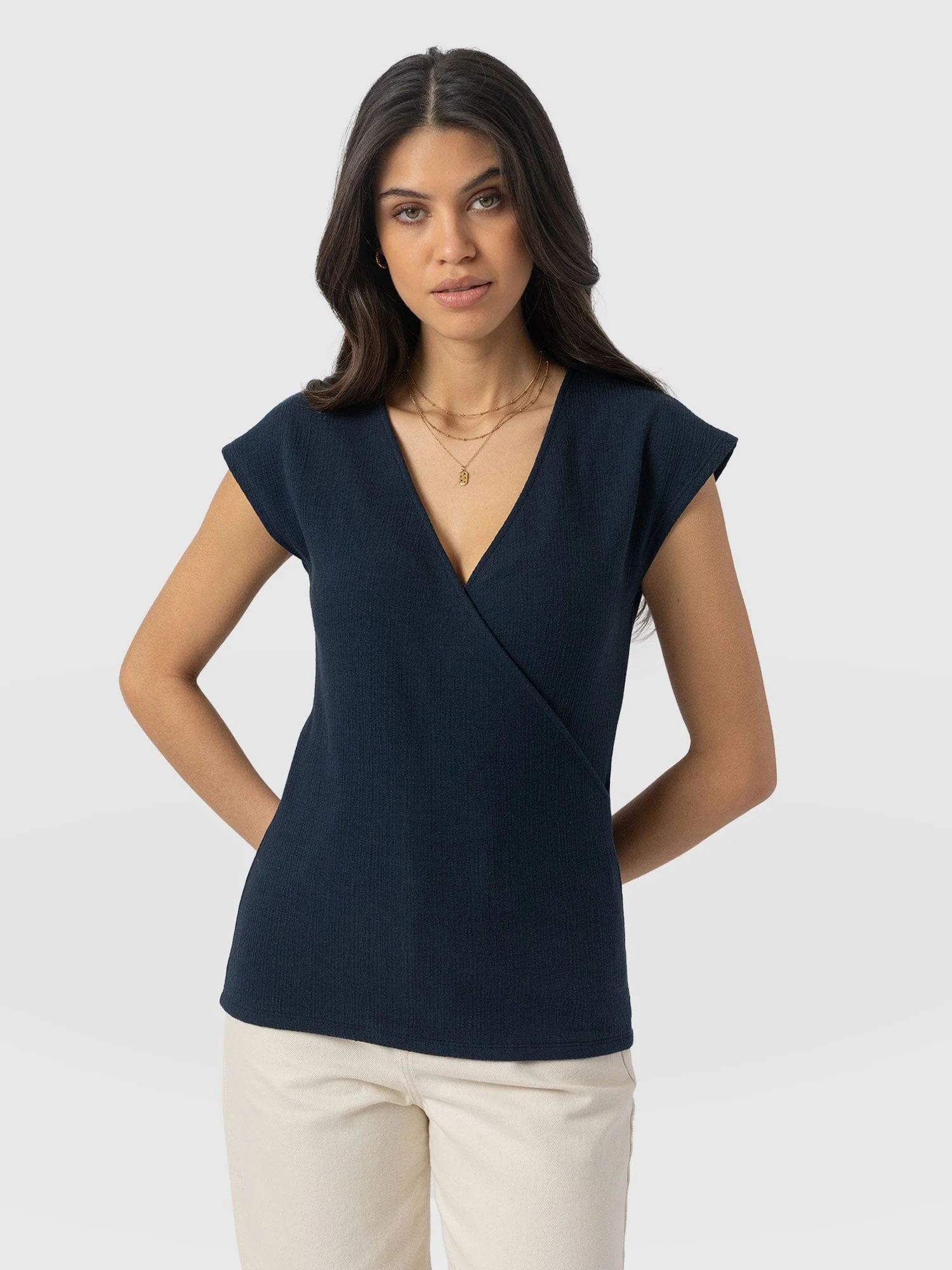 Rosa Wrap Top - Navy Textured 1 5789-rosa-wrap-top-navy-textured-1.webp