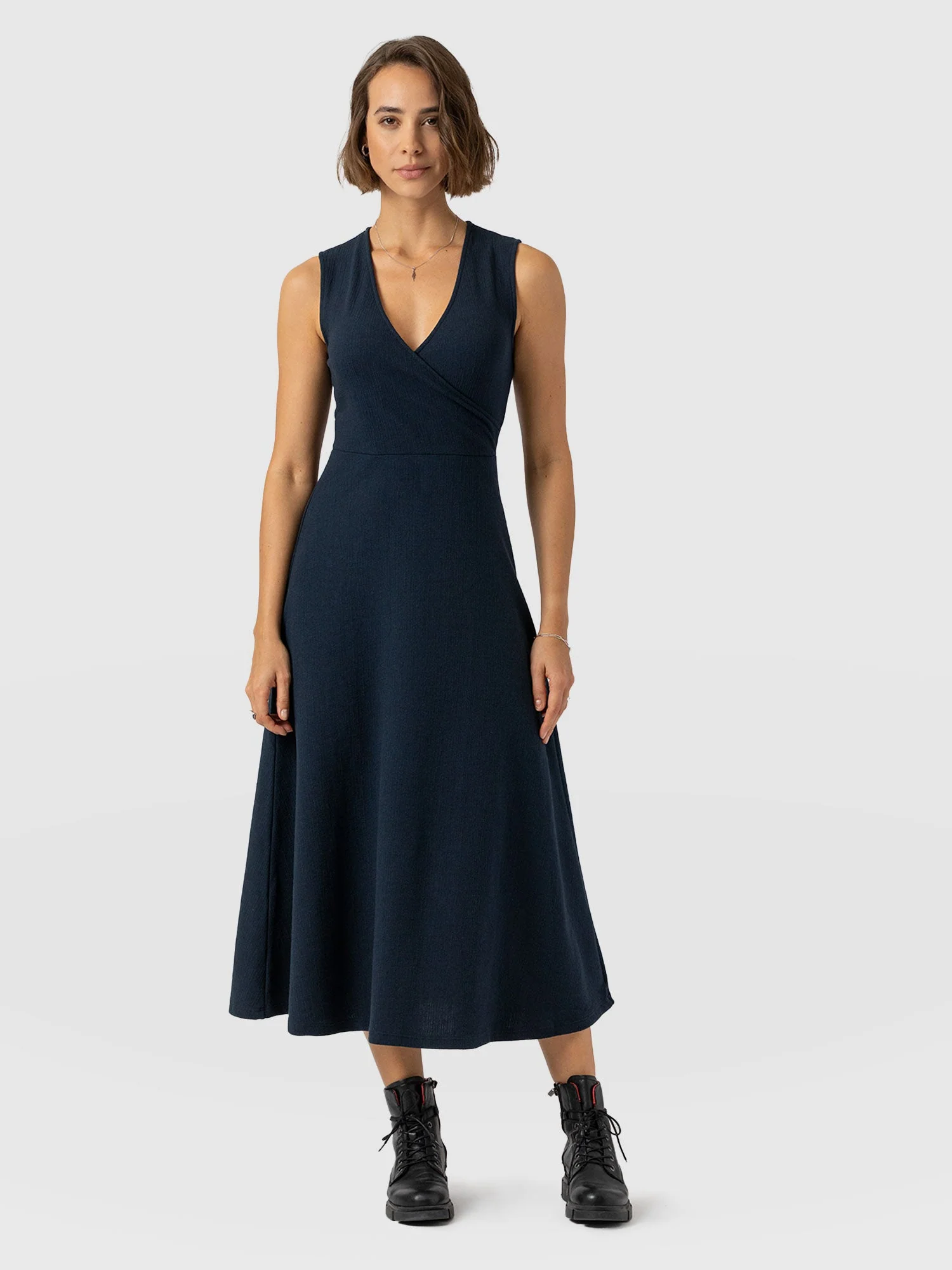 Sleeveless Maggie Wrap Dress - Navy Textured