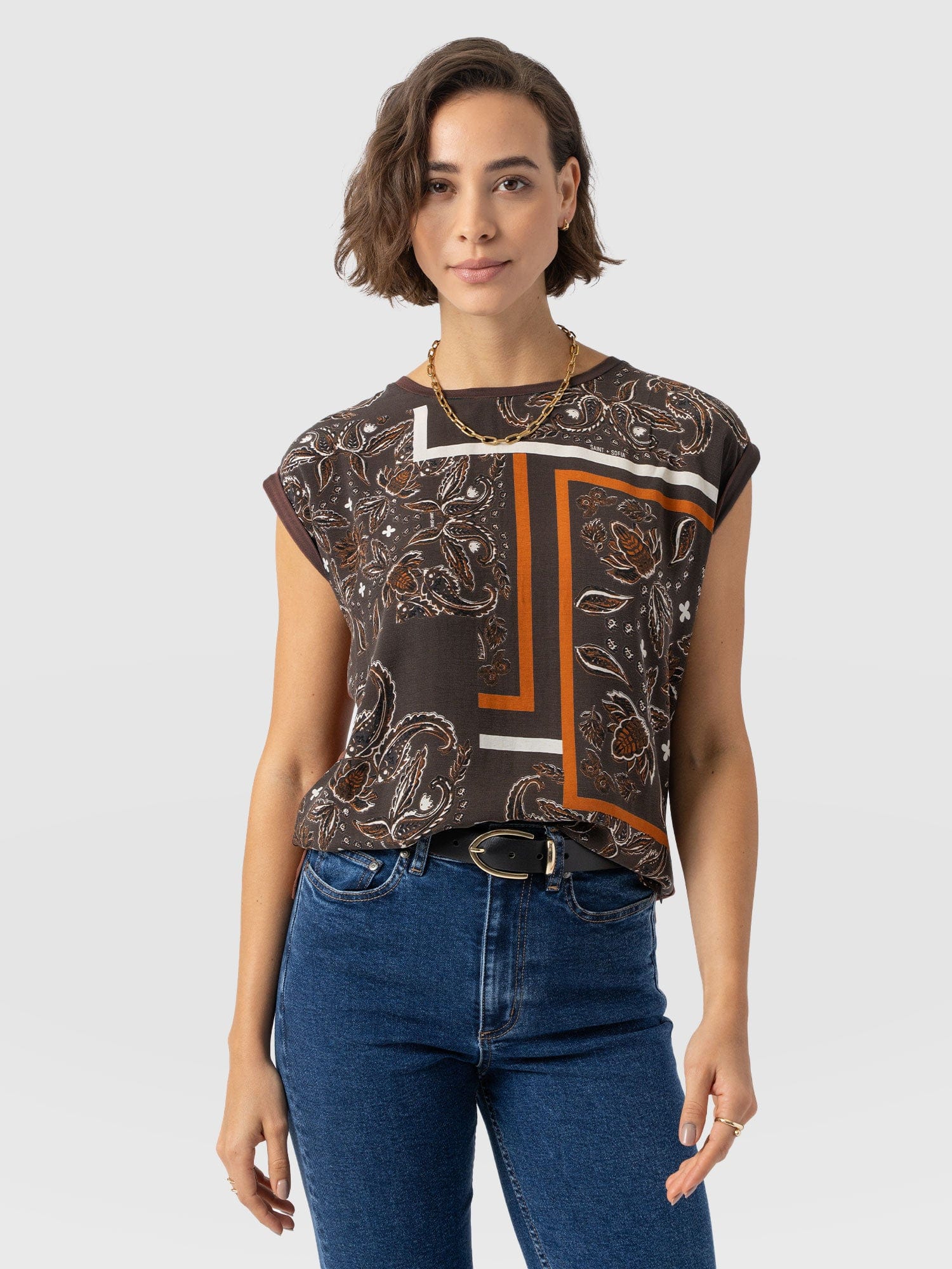 Turn Up Contrast Tee - Brown Paisley 1 6837-turn-up-contrast-tee-brown-paisley-1.jpg