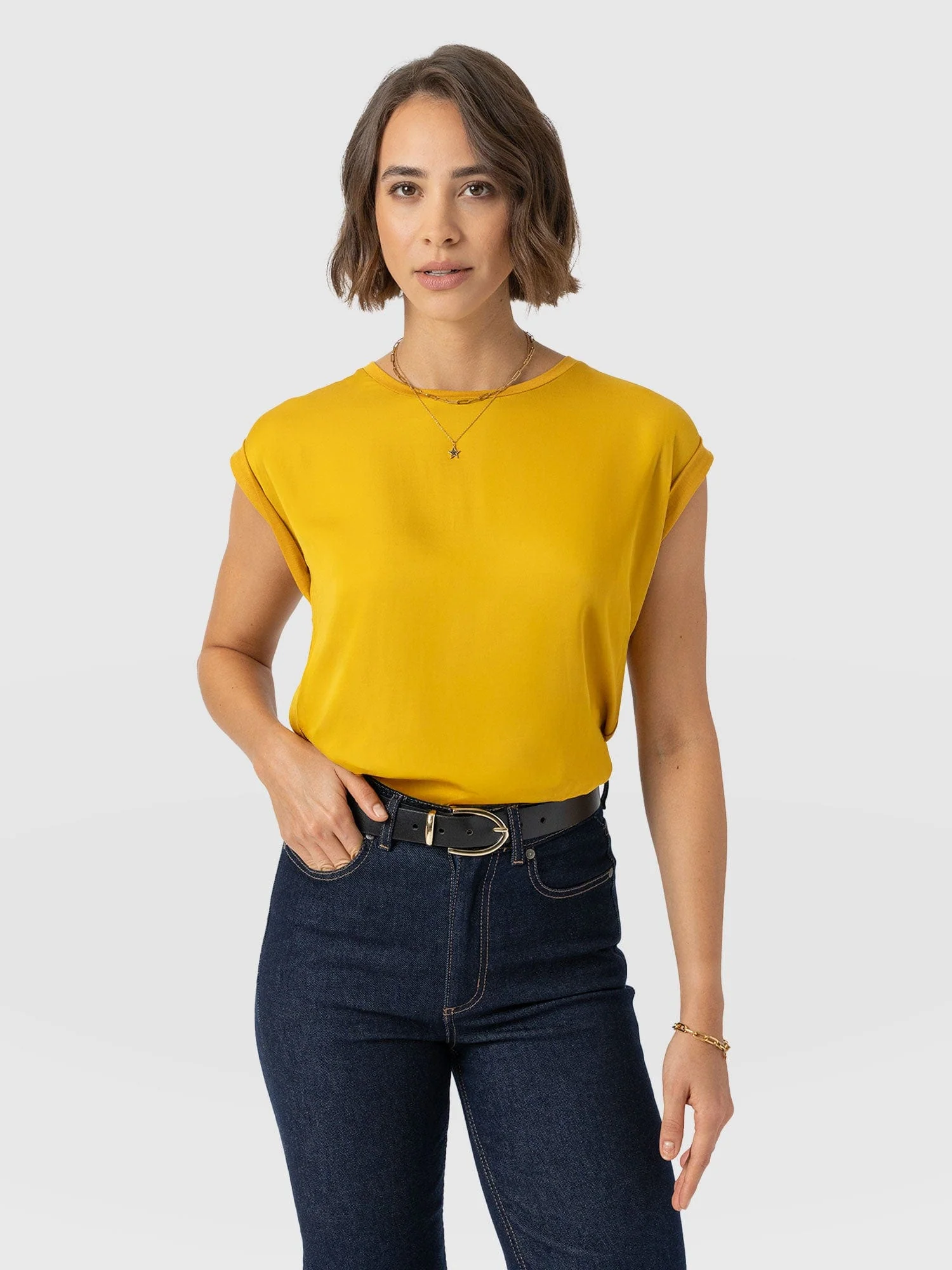 Turn Up Contrast Tee - Golden Yellow
