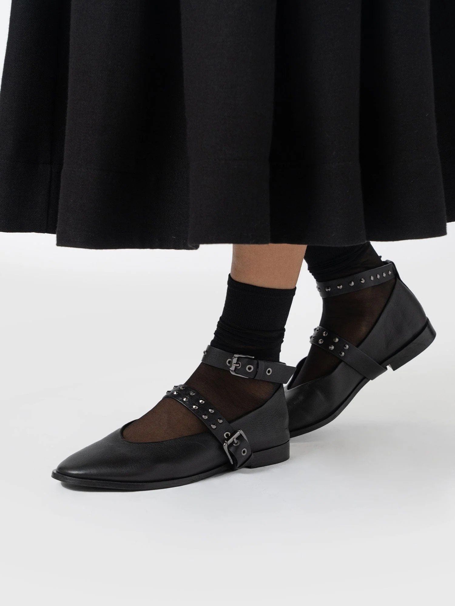 Vega Studded Ballerina Flats - Black