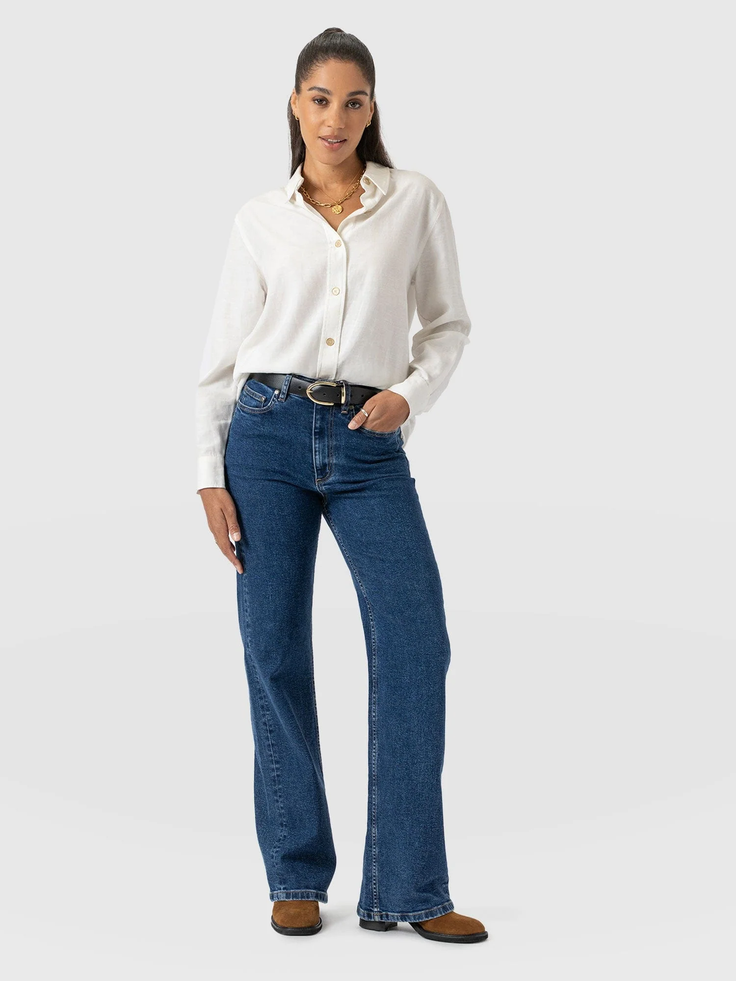 Wide Leg Jeans - Mid Blue