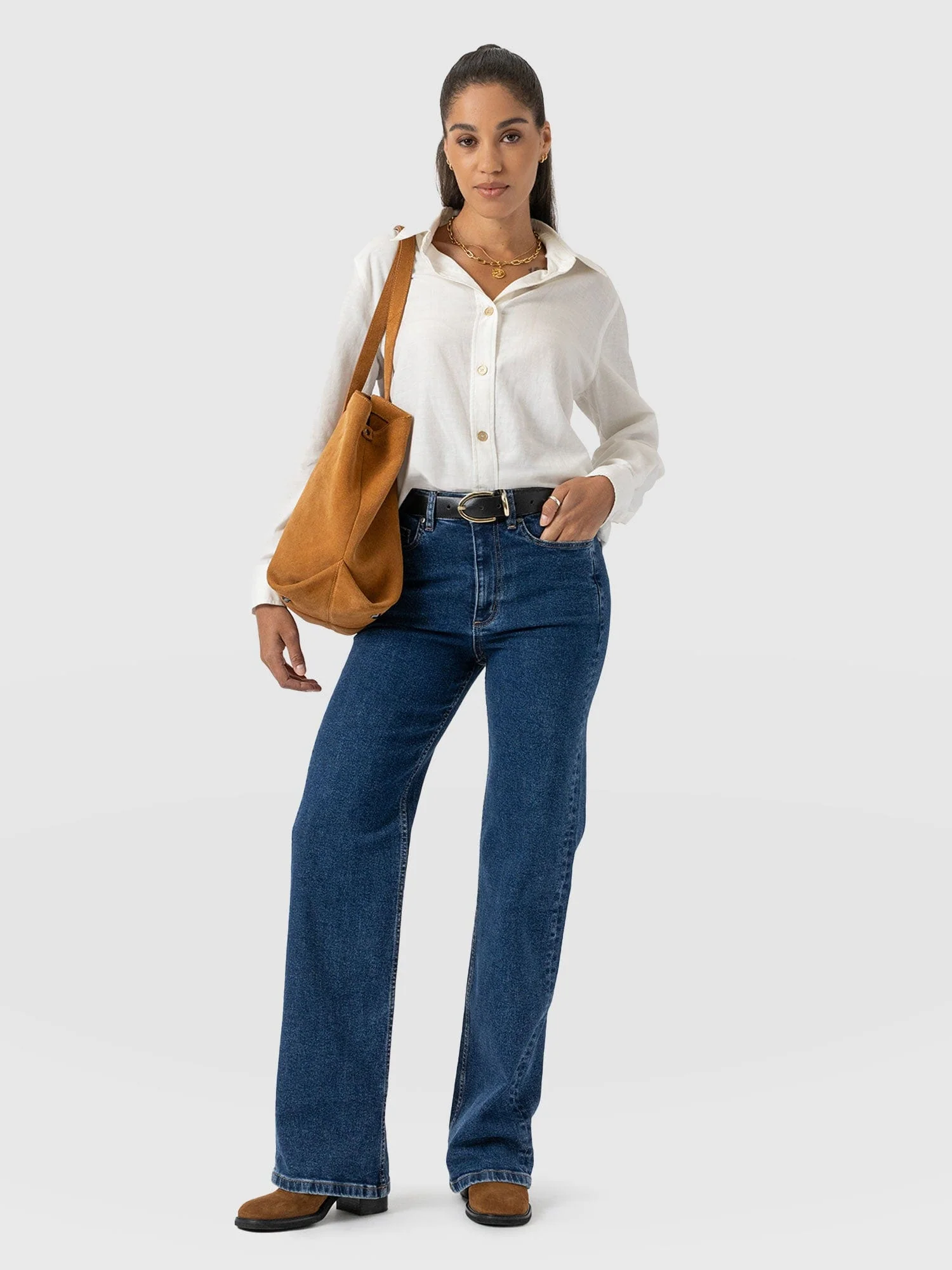 Wide Leg Jeans - Mid Blue