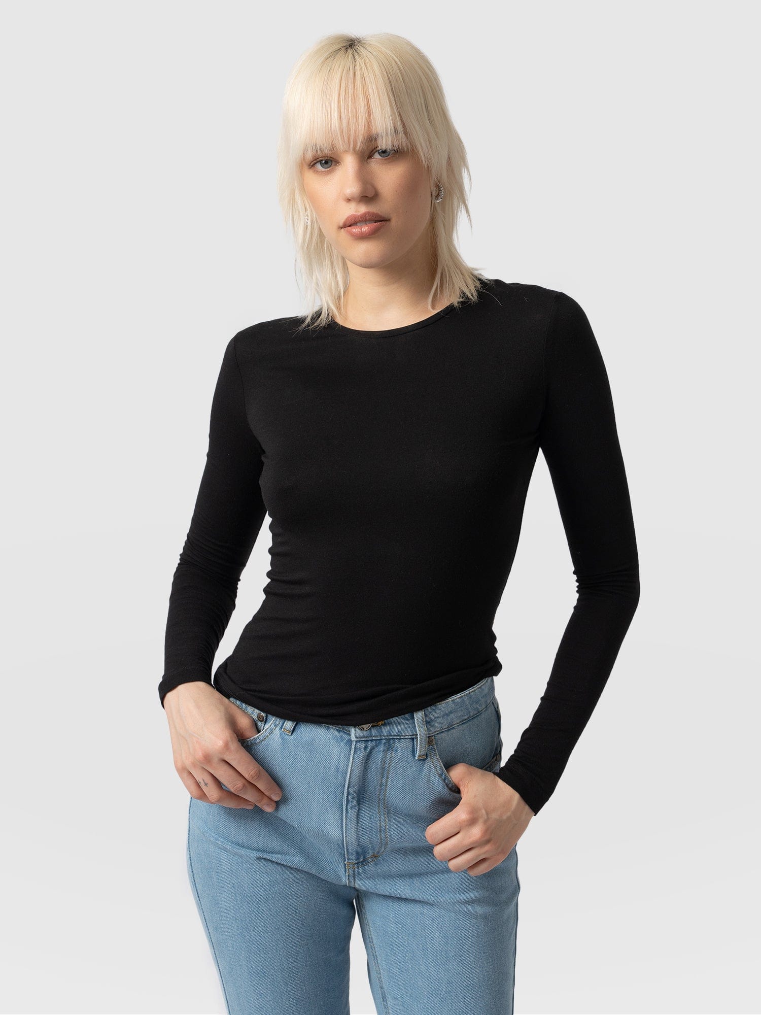 Austen Crew Neck Long Sleeve Tee - Black