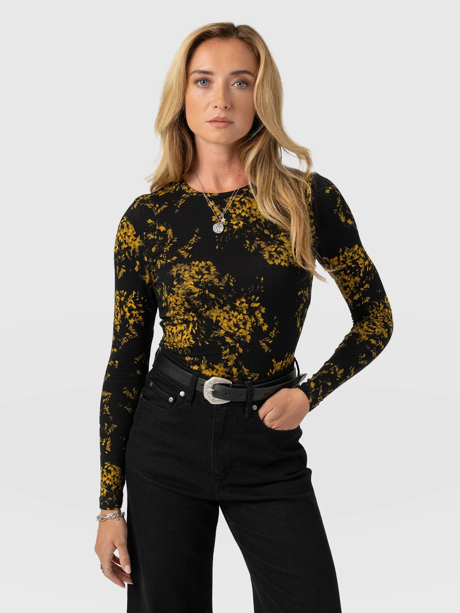 Austen Crew Neck Long Sleeve Tee - Yellow Mimosa
